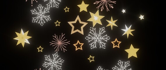Beautiful holiday background with gold stars and snowflakes. Perfect for Christmas, New Year's, and winter themes.