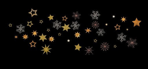 Festive background with gold stars and snowflakes. Perfect for Christmas, New Year, or winter holidays.