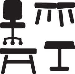 Simple Black and White Office Furniture Icons