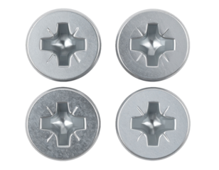 Close-Up of Four Phillips Head Screws Isolated on White Background