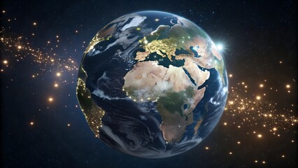 digital earth globe in dark space with glowing