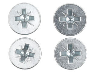 Close-Up of Four Phillips Head Screws Isolated on White Background