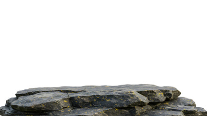 A detailed view of an isolated rock ledge. The rough surface of the rock is prominently displayed transparent background