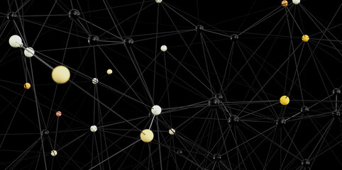 Abstract image depicting a complex network of interconnected nodes. Ideal for technology, data, and...