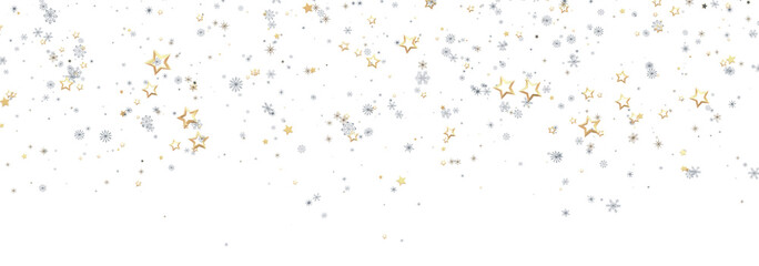 Festive background with gold and silver stars and snowflakes. Perfect for holidays.