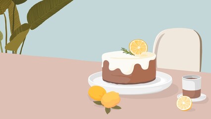 Lemon cake computer wallpaper, food illustration design