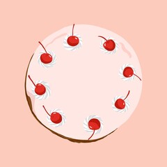 Strawberry cake, aesthetic food illustration