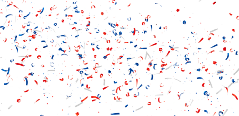 Festive confetti background with red, white, and blue ribbons. Perfect for celebrations and holidays.