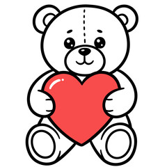 Obraz premium Teddy bear holding a red heart with a cute expression for Valentine's Day 