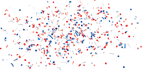 Festive confetti explosion in red, white, and blue. Perfect for celebrations and holidays.