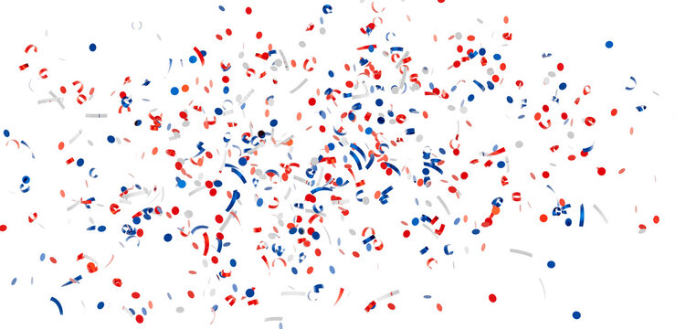 Festive confetti explosion in red, white, and blue. Perfect for celebrations and holidays.