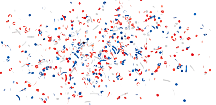 Festive confetti explosion in red, white, and blue. Perfect for celebrations and holidays.