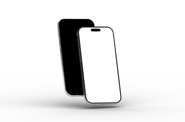 High-quality mockup of two smartphones with blank screens, perfect for app presentations or website designs.  Clean, modern aesthetic.