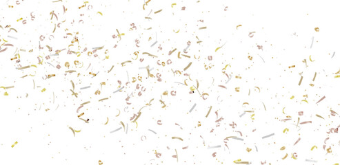 Beautiful image of gold and silver confetti falling on white background. Perfect for celebrations, parties, and festive designs.