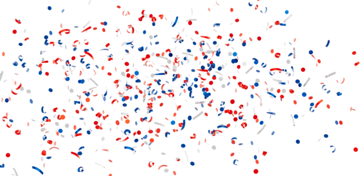 Festive confetti background with red, white, and blue colors. Perfect for celebrations and holidays.