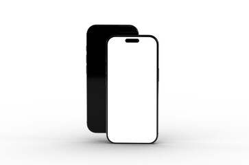 High-quality mockup of two black smartphones with blank screens. Perfect for app presentations or website designs.