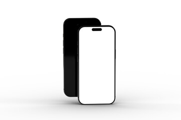 High-quality mockup of two black smartphones with blank screens, perfect for app presentations or website designs.