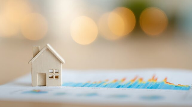 Model house on financial chart representing real estate investment trends