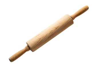 Wooden rolling pin for baking isolated on white background