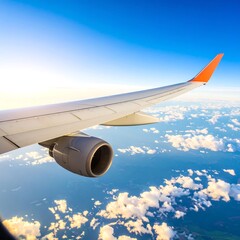 Airplane wing and engine view from above