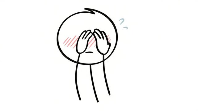 A simple cartoon figure hides its face, blushing and seemingly embarrassed or shy.