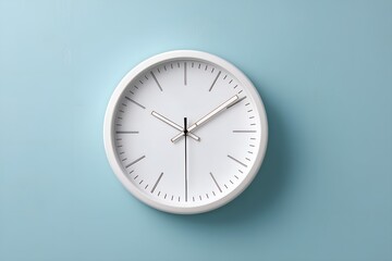Elegant white clock on pastel blue wall signifies time management and scheduling efficiency for business