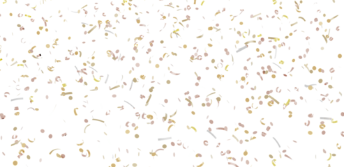 High-resolution image of gold and beige confetti on white. Perfect for celebrations, parties, and festive designs.