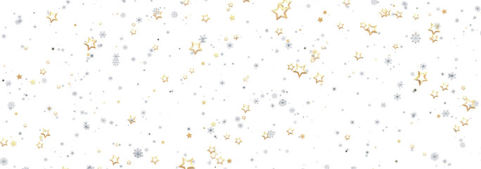 Festive background with gold and silver stars and snowflakes. Perfect for holidays.