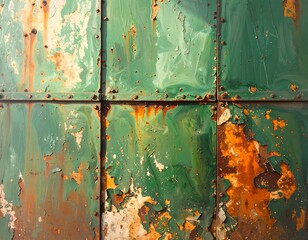 Weathered green and rusty metal panels