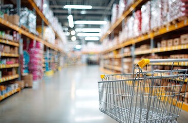 Supermarket aisle with shopping cart