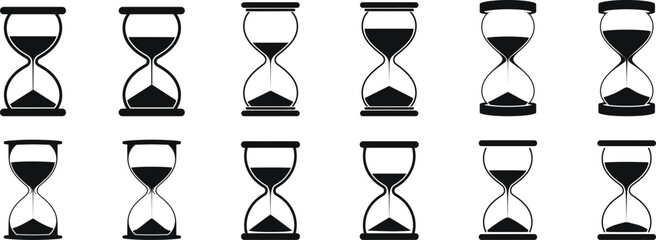 Collection of hourglass icons in various sand levels