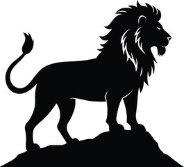 Majestic lion silhouette standing proudly on a rocky outcrop