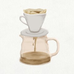Drip coffee doodle, cute emoji collage element, illustration
