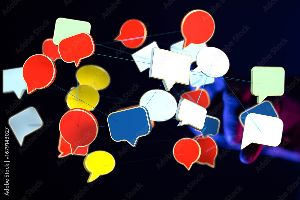Aufkleber abstract image of interconnected speech bubbles representing global communication and networking.