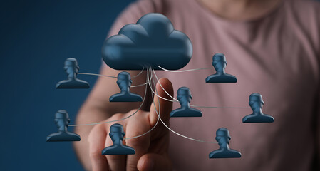 Illustrates secure cloud data access for multiple users. Ideal for technology, networking, and cybersecurity.