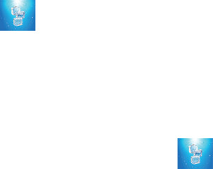 Falling ice cube, isolated on blue water background. Flying ice cubes Realistic 3d vector illustration