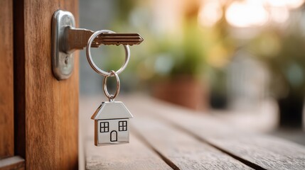 Unlocking a Fresh Beginning Key on Keyring Opens Door to a New Home, Symbolizing Growth and Excitement.