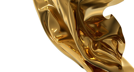 Shiny golden fabric flowing and luxurious