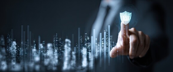 Digital Shield Over Cityscape.