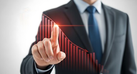 Businessman interacting with futuristic financial data visualization displaying growth and success