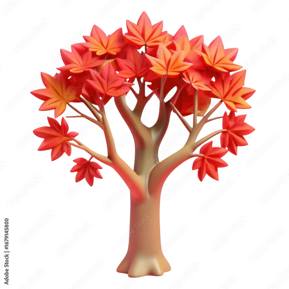 Poster 3d autumn maple tree with red leaves isolated on transparent background