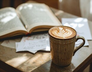 cup of coffee on wooden table