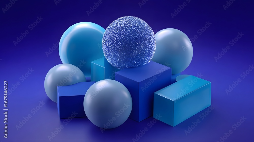 Poster a minimalist and visually striking arrangement of various geometric shapes and forms in different sh