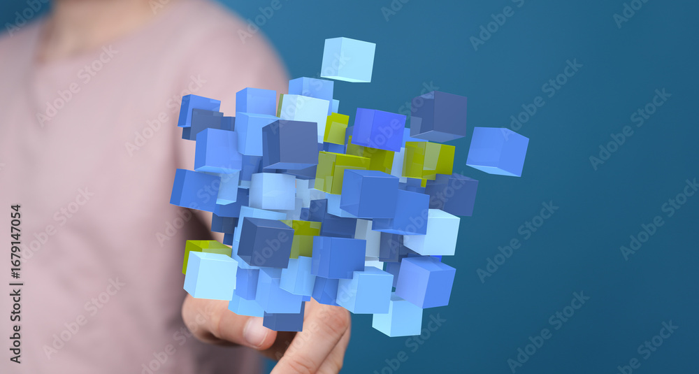 Aufkleber abstract image of a network of data cubes, representing technology, innovation, and connection.