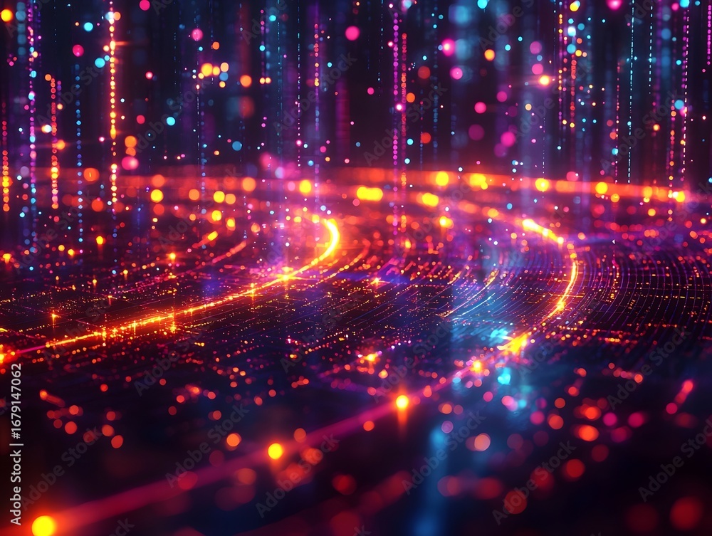Aufkleber vibrant digital abstract background featuring glowing neon data lines and particles illustrating a f