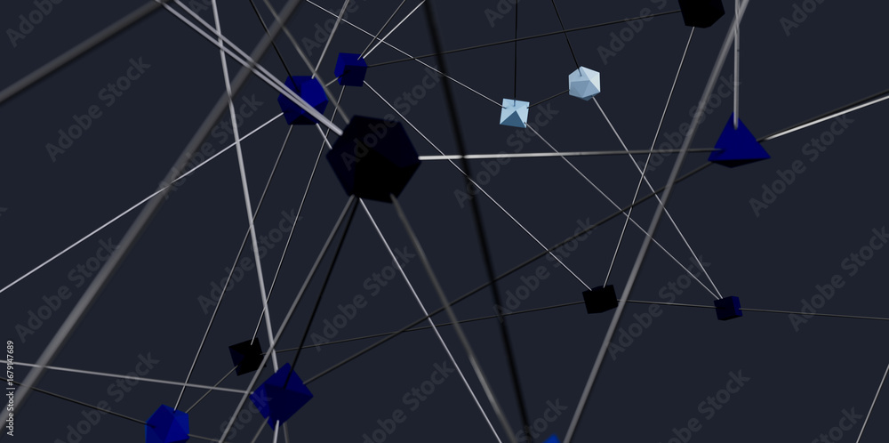 Aufkleber 3d rendering of interconnected cubes and lines, representing network, connection, or technology.
