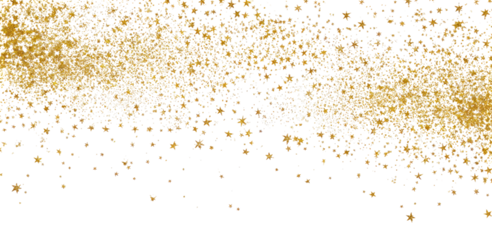 Gold glitter sprinkles scattered on transparent background