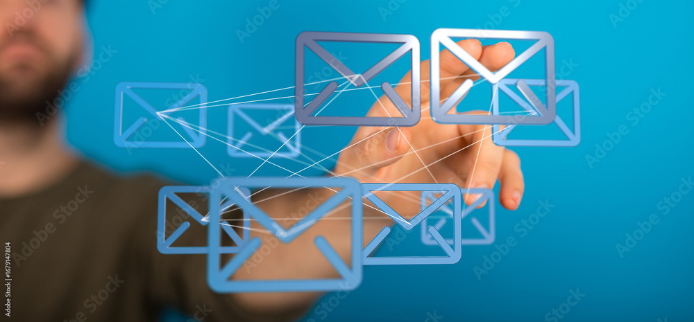 Poster efficiently handle email communication. visual representation of email management and connectivity.