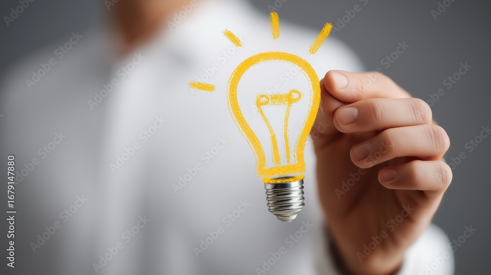 Poster innovative mind at work inspiring visual of brainstorming session with lightbulb, ideal for marketin