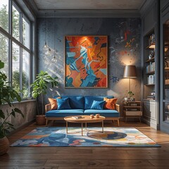 modern living room interior furniture art design decoration interior items decor home interior graffiti wall painting colorful pattern background